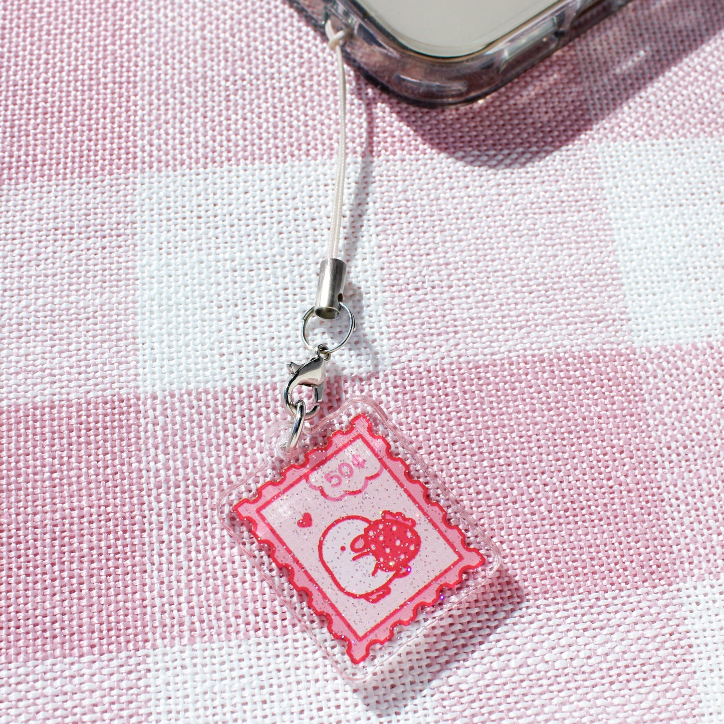 Lemon Strawberry Stamp • Glittery Mini Keychain