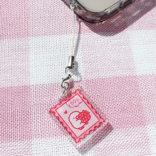 Lemon Strawberry Stamp • Glittery Mini Keychain