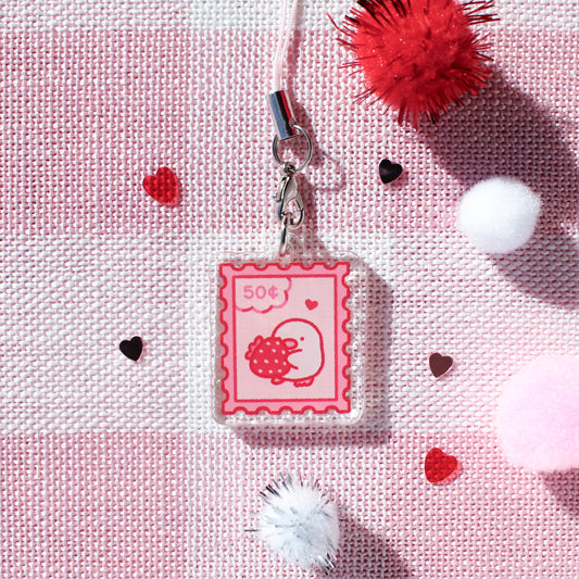 Lemon Strawberry Stamp • Glittery Mini Keychain