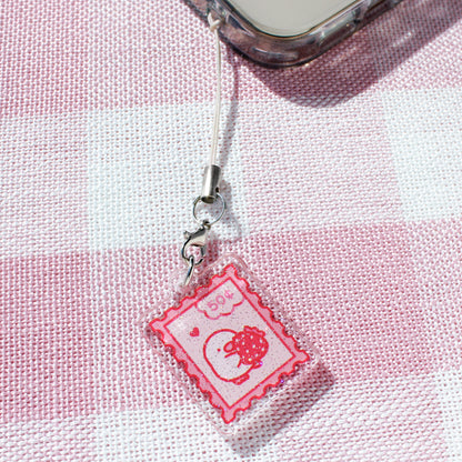 Lemon Strawberry Stamp • Glittery Mini Keychain